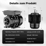 Terpo 1-fazni elektromotor 0,37 kW (0,5 KM), 4-polni, 1400 vrt/min, aluminijasto ohišje, indukcijski motor Motorji in pogoni