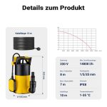 Terpo 3-v-1 potopna ploska črpalka 14.000 l/h, 750 W – plovno stikalo