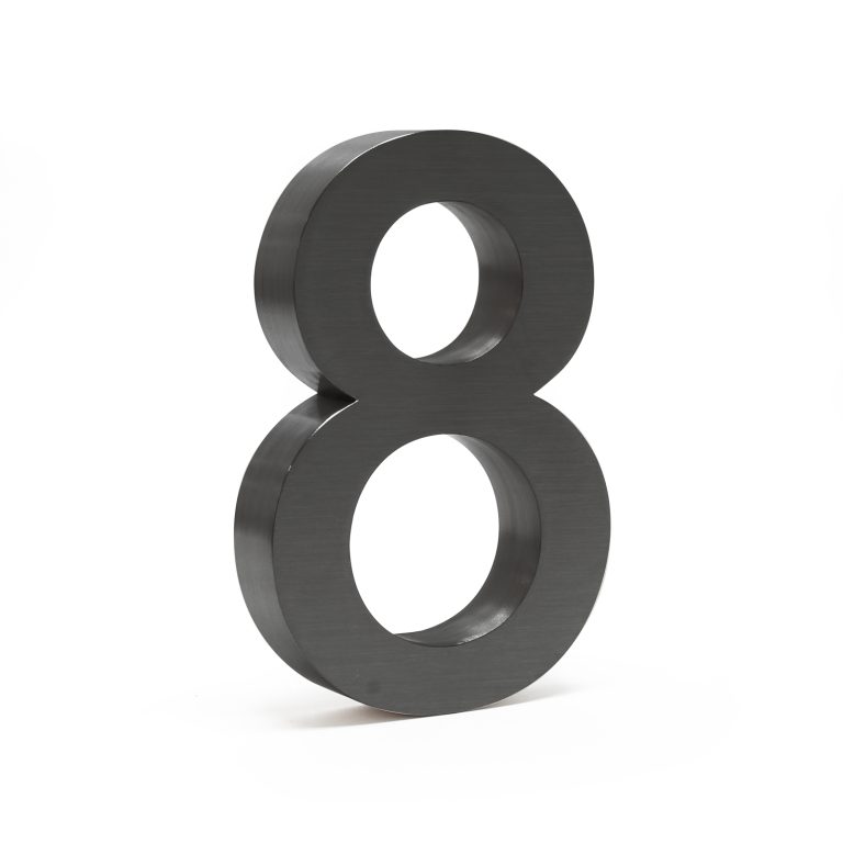 Terpo 3D hišna številka 8, 130 × 30 × 200 mm, antracitna, pocinkano jeklo, stenska montaža Fasada, vrata, ograja
