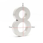 Terpo 3D hišna številka 8, 130 × 30 × 200 mm, srebrna, nerjavno jeklo, stenska montaža Fasada, vrata, ograja