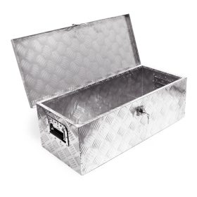 Terpo Aluminijasta orodjarna škatla 76 x 32 x 24,5 cm – srebrna transportna škatla z ročaji in ključi, za prikolico, 59 l