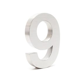 Terpo Hišna številka 9 iz nerjavnega jekla – 20 cm, 3D dizajn, srebrna Fasada, vrata, ograja