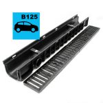 Terpo Komplet 2 odtočnih kanalov 1000 × 140 × 115 mm, litoželezne rešetke, nosilnost 12,5 t Fasada, vrata, ograja