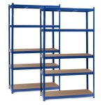 Terpo Komplet 2 skladiščnih regalov 1000 × 500 × 2000 mm, 5 MDF-polic/regal, 200 kg/polico, moder okvir Delavnica in orodje