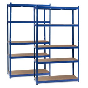 Terpo Komplet 2 skladiščnih regalov 1000 × 500 × 2000 mm, 5 MDF-polic/regal, 200 kg/polico, moder okvir Delavnica in orodje