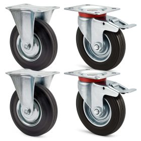 Terpo Komplet 4 transportnih koles Ø 100 mm – 2 vrtljivi z dvojno zavoro in 2 fiksni, nosilnost 70 kg na kolesce Delavnica in orodje
