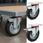 Terpo Komplet 2 vrtljivih gumijastih koles Ø 100 mm s popolno zavoro, 70 kg/kolo Delavnica in orodje