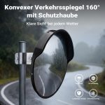 Terpo Konveksno prometno ogledalo 75 cm – 160° vidno polje, črno zaščitno ohišje Fasada, vrata, ograja