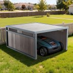 Terpo Lesena garaža za robotsko kosilnico z ravno streho 80 × 70 × 38 cm – siva