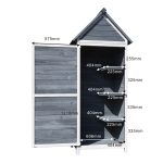 Terpo Lesena vrtna omara z 1 vrati 77 × 53 × 179 cm – siva, 4 predelki in bitumenska dvokapna streha