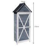 Terpo Lesena vrtna omara z 1 vrati 77 × 53 × 179 cm – siva, 4 predelki in bitumenska dvokapna streha