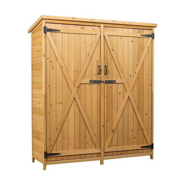 Terpo Lesena vrtna omara z dvojnimi vrati 136 × 50 × 154 cm – smrekov les in bitumenska streha