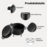 Terpo Litoželezni lonec za žar 6,2 l s pokrovom, stojalom in držalom pokrova – 32 × 26 × 15,5 cm