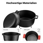 Terpo Litoželezni lonec za žar 6,2 l s pokrovom, stojalom in držalom pokrova – 32 × 26 × 15,5 cm