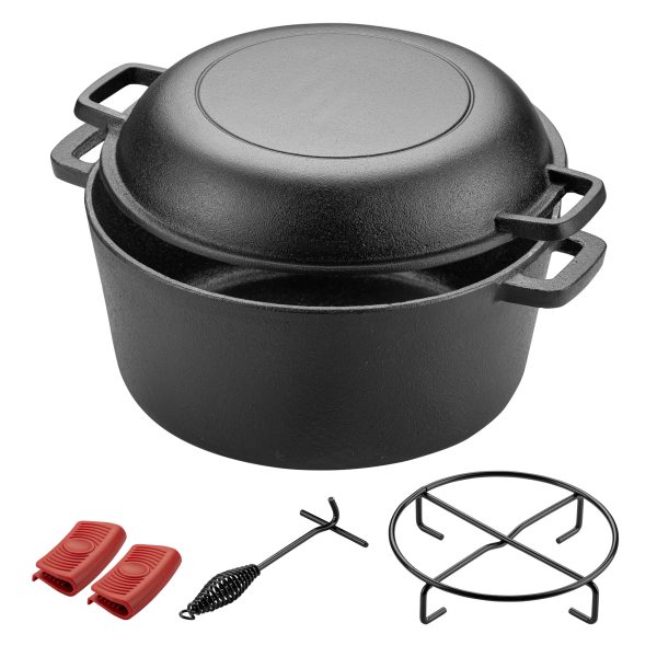 Terpo Litoželezni lonec za žar 6,2 l s pokrovom, stojalom in držalom pokrova – 32 × 26 × 15,5 cm