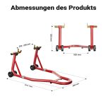 Terpo Motoristično stojalo za zadnje kolo 200–340 mm, 450 kg, jekleno – montažni stojnik s kolesci