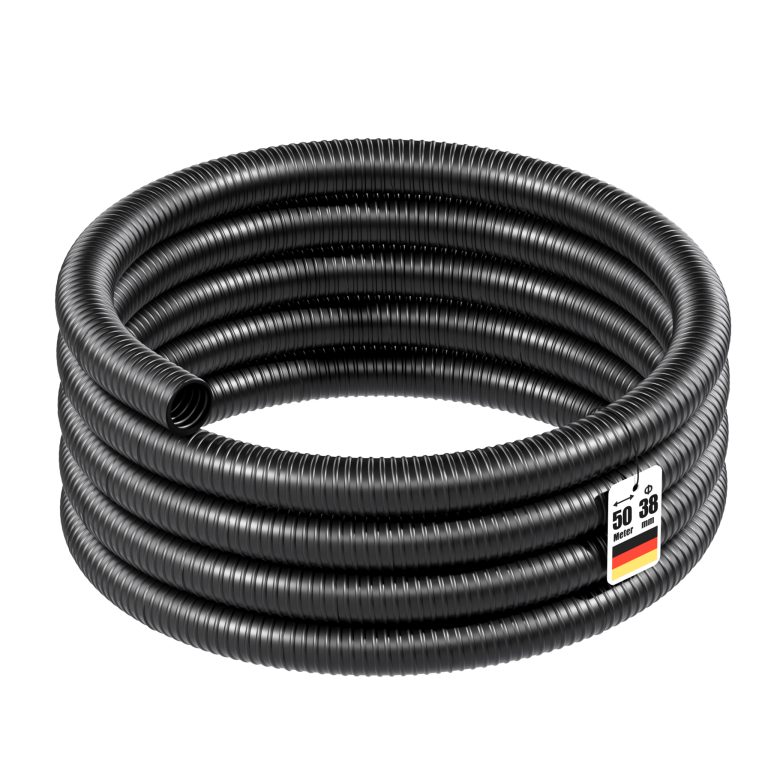 Terpo Ojačana spiralna sesalna cev Ø 38 mm, 50 m – črn PVC za vodo in ribnik