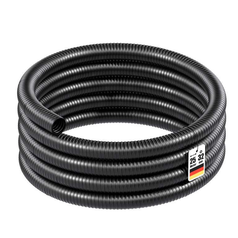Terpo Ojačana spiralna sesalna cev Ø 32 mm, 25 m – črn PVC za vodo in ribnik