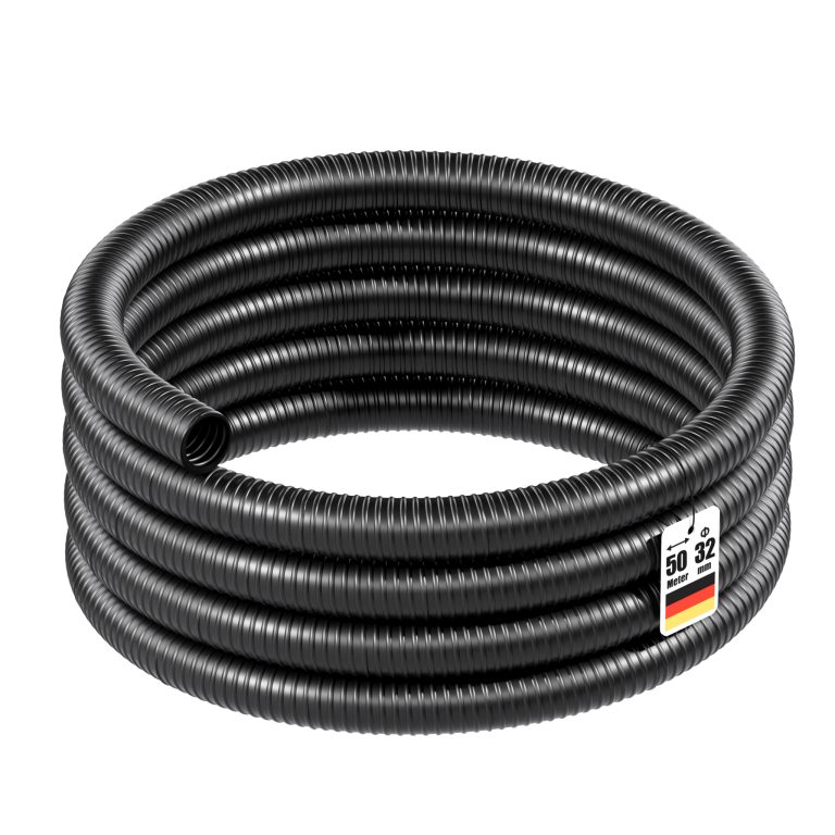 Terpo Ojačana spiralna sesalna cev Ø 32 mm, 50 m – črn PVC za vodo in ribnik