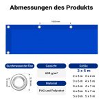 Terpo Vodoodporna ponjava modra 3x5 m iz poliestra 650 g/m² s PVC prevleko – UV-odporna zaščitna ponjava z očesci za vrt, vozila in gradbišča