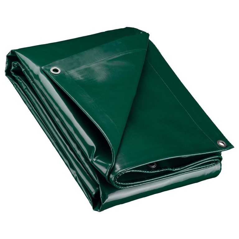 Terpo Vodoodporna ponjava temno zelena 5x8 m iz poliestra 650 g/m² s PVC prevleko – velika UV-odporna zaščitna ponjava z očesci