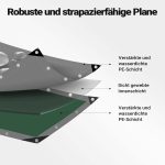 Terpo Vodoodporna ponjava zelena-siva 7x6 m iz PE 120 g/m² – UV-odporna zaščitna ponjava z očesci za vrt, gradbišča in kampiranje