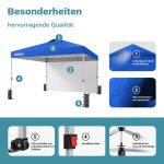 Terpo Pop-up paviljon 3 × 3 m s stransko steno in kolesi – moder