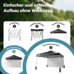 Terpo Pop-up paviljon 3 × 3 m s stransko steno in kolesi – siv