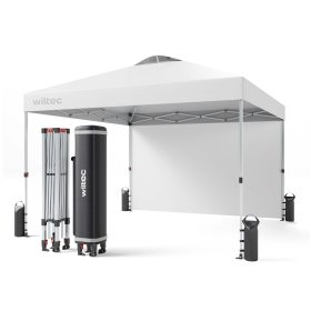Terpo Pop-up paviljon 3 × 3 m s stransko steno in kolesi – bel, UV-zaščita 50+