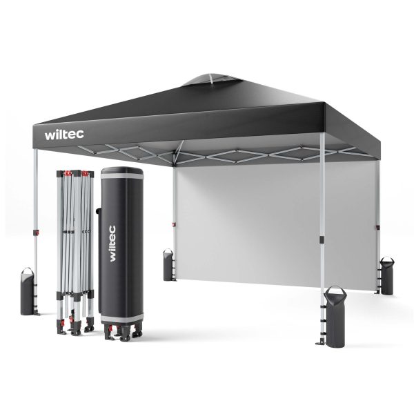 Terpo Pop-up paviljon 3 × 3 m s stransko steno in kolesi – siv