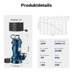 Terpo Potopna črpalka za umazano vodo 22.800 l/h, 1500 W – cev 20 m