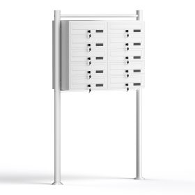 Terpo Samostoječi sklop 10 poštnih nabiralnikov iz pocinkanega jekla, bela, 945 × 270 × 1500 mm Fasada, vrata, ograja