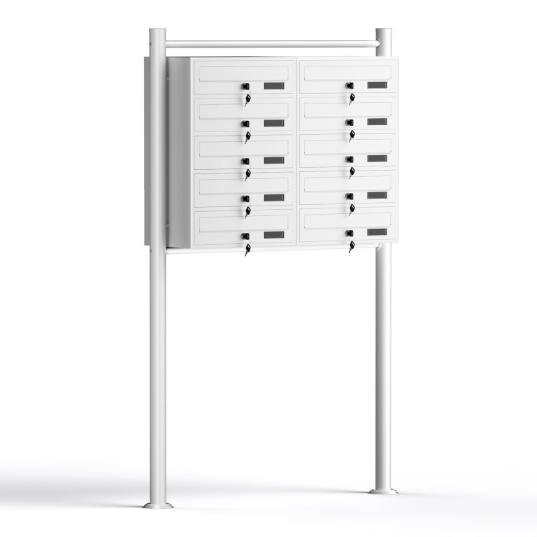 Terpo Samostoječi sklop 10 poštnih nabiralnikov iz pocinkanega jekla, bela, 945 × 270 × 1500 mm Fasada, vrata, ograja
