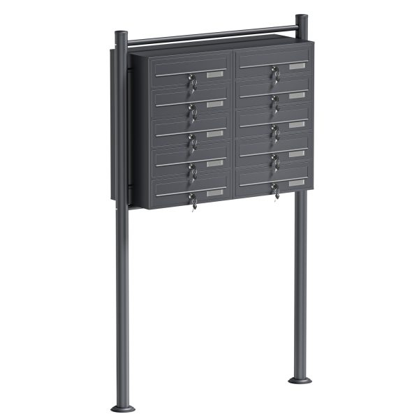 Terpo Samostoječi sklop 10 poštnih predalov, antraciten, 945 × 270 × 1500 mm, pocinkano jeklo Fasada, vrata, ograja