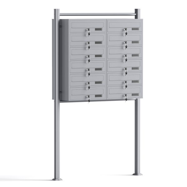 Terpo Samostoječi sklop 12 poštnih nabiralnikov iz pocinkanega jekla, srebrna, 945 × 270 × 1500 mm Fasada, vrata, ograja