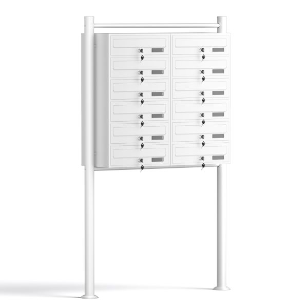 Terpo Samostoječi sklop 12 poštnih nabiralnikov iz pocinkanega jekla, bela, 945 × 270 × 1500 mm Fasada, vrata, ograja