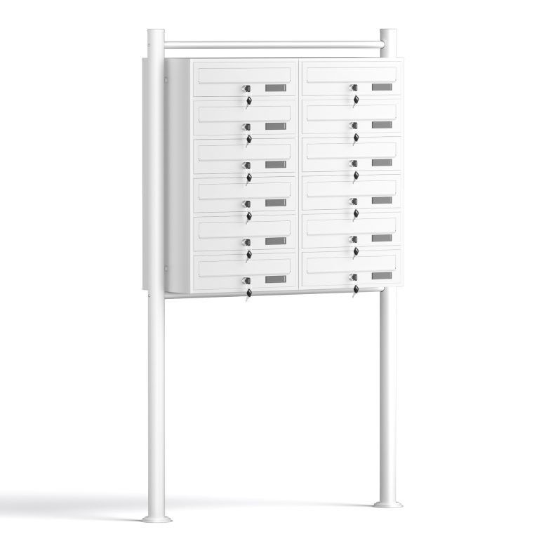 Terpo Samostoječi sklop 12 poštnih nabiralnikov iz pocinkanega jekla, bela, 945 × 270 × 1500 mm Fasada, vrata, ograja