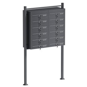 Terpo Samostoječi sklop 12 poštnih predalov, antraciten, 945 × 270 × 1500 mm, pocinkano jeklo Fasada, vrata, ograja