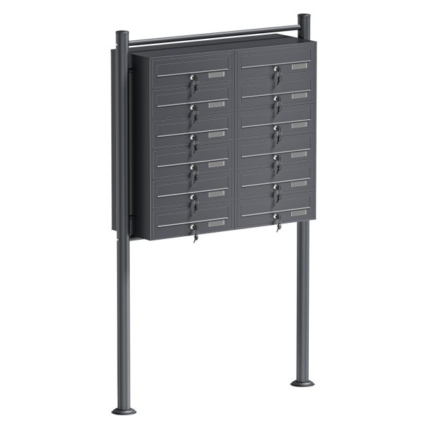 Terpo Samostoječi sklop 12 poštnih predalov, antraciten, 945 × 270 × 1500 mm, pocinkano jeklo Fasada, vrata, ograja