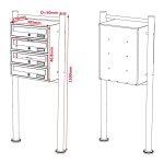 Terpo Samostoječi sklop 4 poštnih predalov, bel, 270 × 513 × 1500 mm, pocinkano jeklo Fasada, vrata, ograja