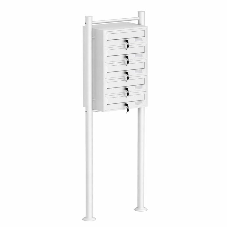 Terpo Samostoječi sklop 5 poštnih predalov, bel, 270 × 513 × 1500 mm, pocinkano jeklo Fasada, vrata, ograja