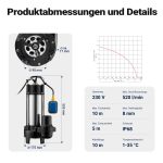Terpo Potopna črpalka za umazano vodo z rezalnikom 31.200 l/h, 2200 W – plovno stikalo, IP68