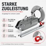 Terpo Seilzug do 3200 kg z 20 m jeklenico Ø 16 mm – gozdarski vitel z odlomnim zatičem in nosilno kljuko