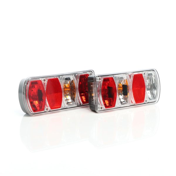 Terpo Set zadnjih luči za prikolico 2-delni s tulčnim priključkom T.2 – E4 homologirane luči 223x101x53 mm z osvetlitvijo tablice