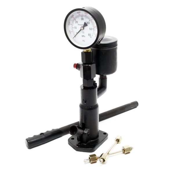 Terpo Tester za dizelske brizgalne šobe 160 x 100 x 380 mm z manometrom 0–600 bar – preizkusna naprava za injektorje z ročnim vzvodom za različne teste in preizkuse