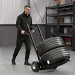 Terpo Voziček za pnevmatike do 200 kg s sistemom za nagibanje – transportni voziček s PU kolesi in nastavljivimi prijemalnimi rokami