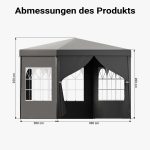 Terpo Vrtni paviljon 3 × 3 m z okni in snemljivimi stranicami – siv, UV-zaščita 50+
