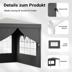 Terpo Vrtni paviljon 3 × 3 m z okni in snemljivimi stranicami – siv, UV-zaščita 50+