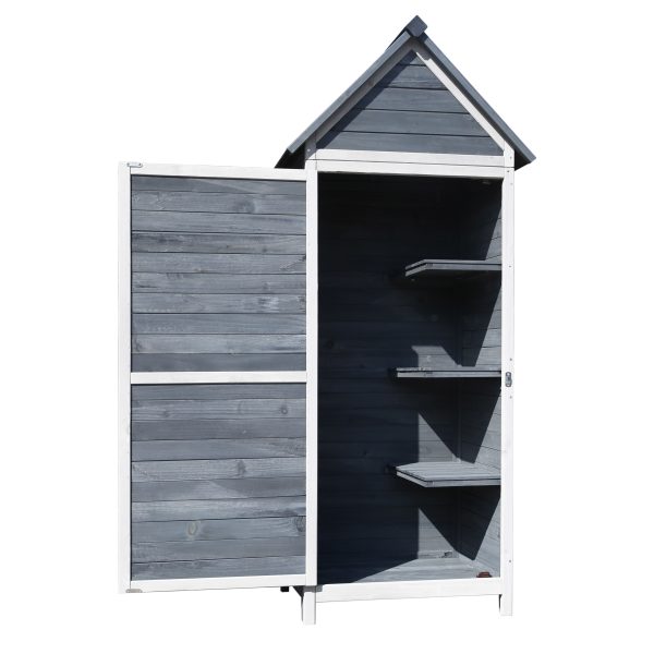 Terpo Lesena vrtna omara z 1 vrati 77 × 53 × 179 cm – siva, 4 predelki in bitumenska dvokapna streha