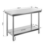 Terpo Delovna miza iz nerjavnega jekla s polico 120 × 60 cm, 250 kg